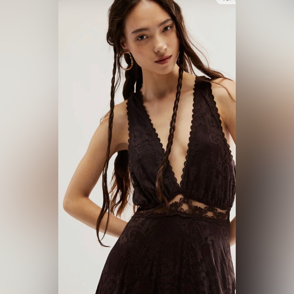 Free People One More Night Brown Lace Maxi Dress Hoco Halloween Day of the Dead - Picture 3 of 14
